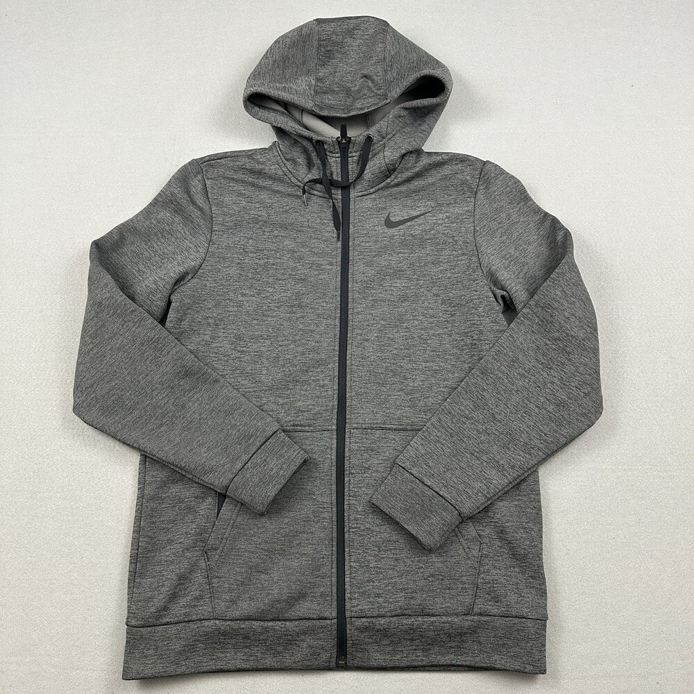Nike Hoodie Men Small Gray Solid Full Zip Therma Fit Hoodie Pockets Swoosh S